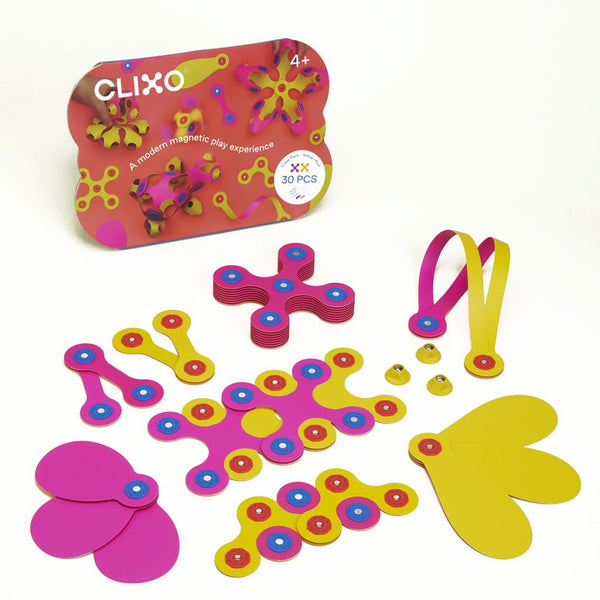 clixo yellow and pink magnetic building set