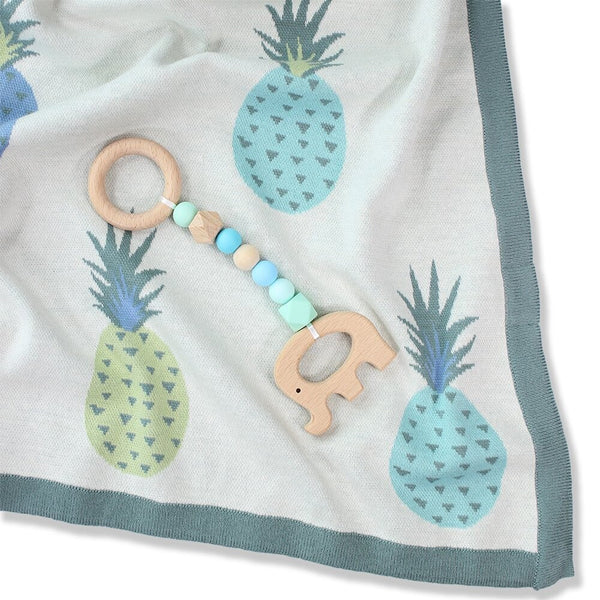 D Lux - Pineapple Knit Baby Blanket Blue
