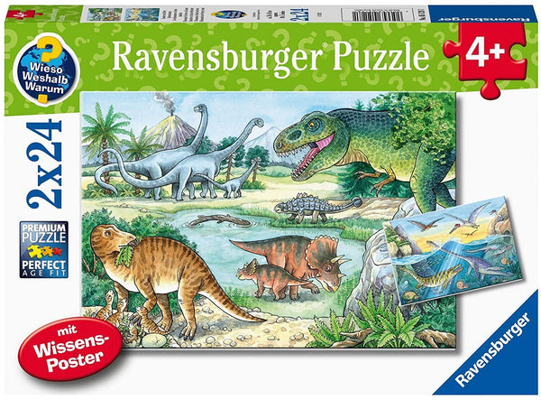 Ravensburger- Jigsaw Puzzle, 2x24 Pieces, Dinosaurs Of Land And Sea