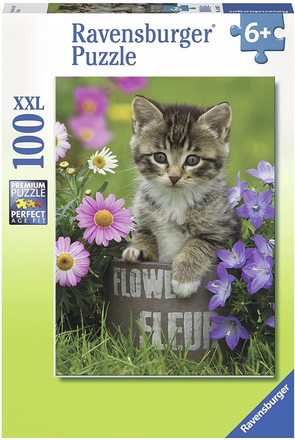 Ravensburger- Jigsaw Puzzle, 100 Pieces, Kitten Among The Flowers