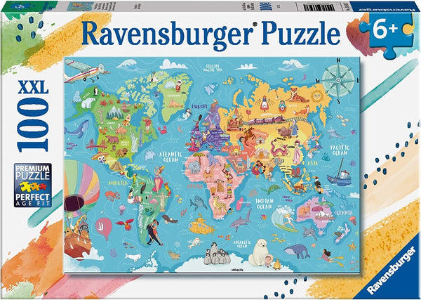 Ravensburger -  Jigsaw Puzzle, 100 Pieces, Map Of The World