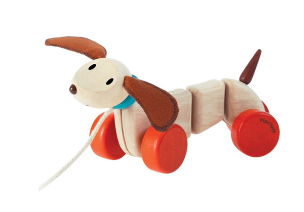 plan toys wooden pull along dog toy for babies and kids