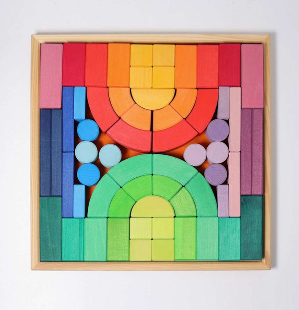 the romanesque buildet set from grimms featuring rainbow blocks in various shapes and sizes