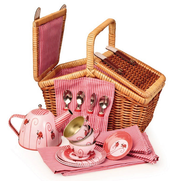 Egmont Toys - Tin Teaset in Wicker Basket, Lady Bug Design