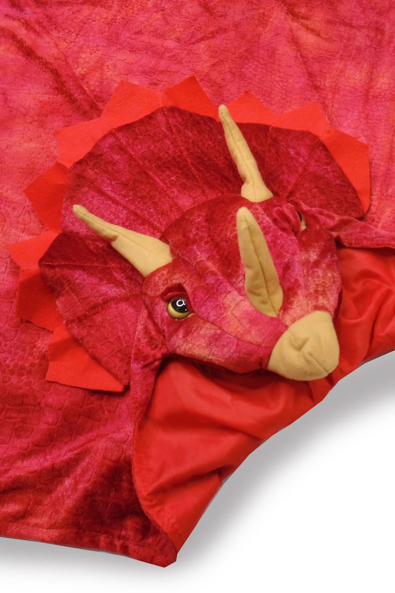 the hood of the red triceratops dinosaur hood by great pretenders