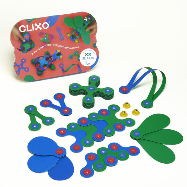 blue and green clixo magnetic pieces for kids