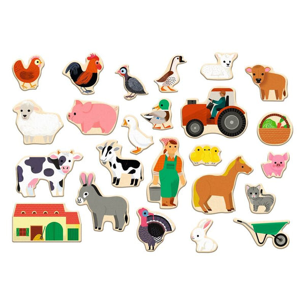 Djeco - Wooden Fridge Magnets, Farmix