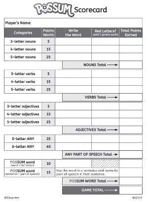 Edupress - POSSUM Dice Word Game