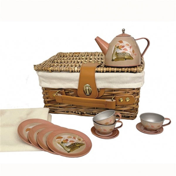 Egmont Tin Tea Set Fawn in wicker basket