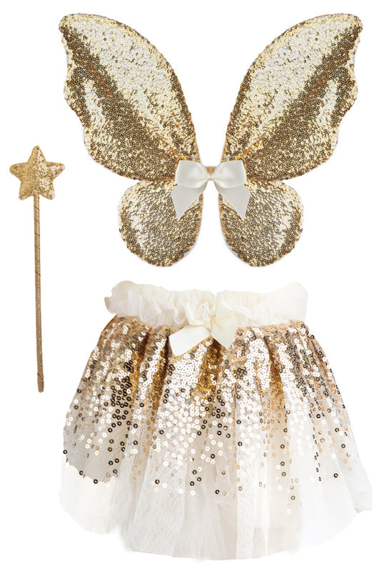 Great Pretenders - Sequin Skirt, Wand and Wings Set in Gold size 4-6 years