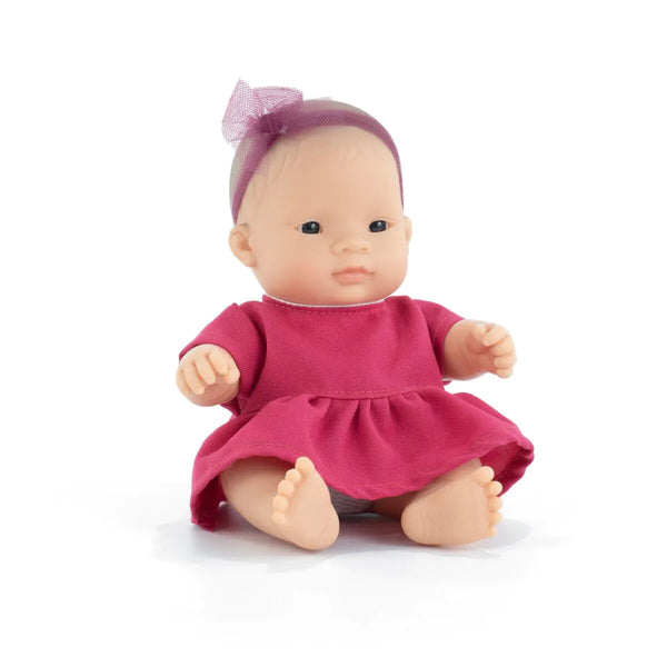 Miniland - 21cm Asian Baby Girl Doll with Dress