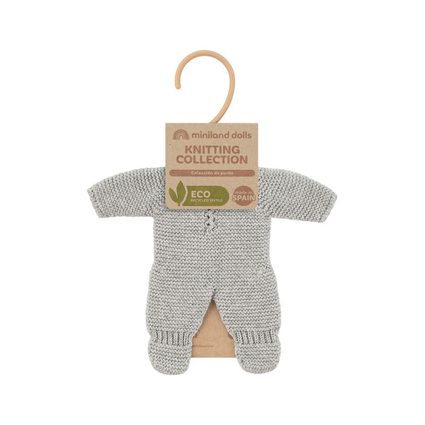 Miniland - Knitted Doll Outfit, Grey Pyjamas (21 cm Doll)