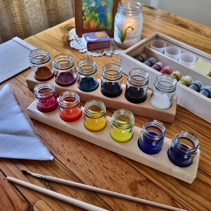 Paint Jars with Lids and wooden Holder