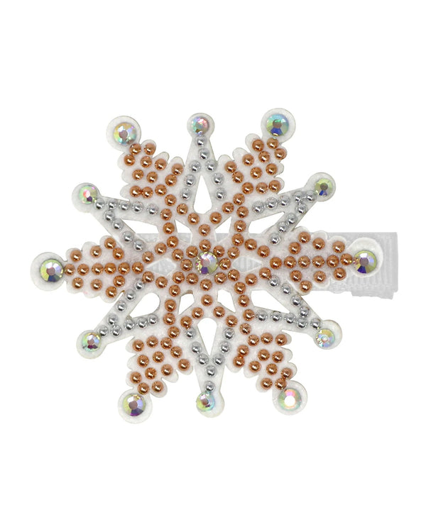 Pink Poppy - Gold Rhinestone Snowflake Clip