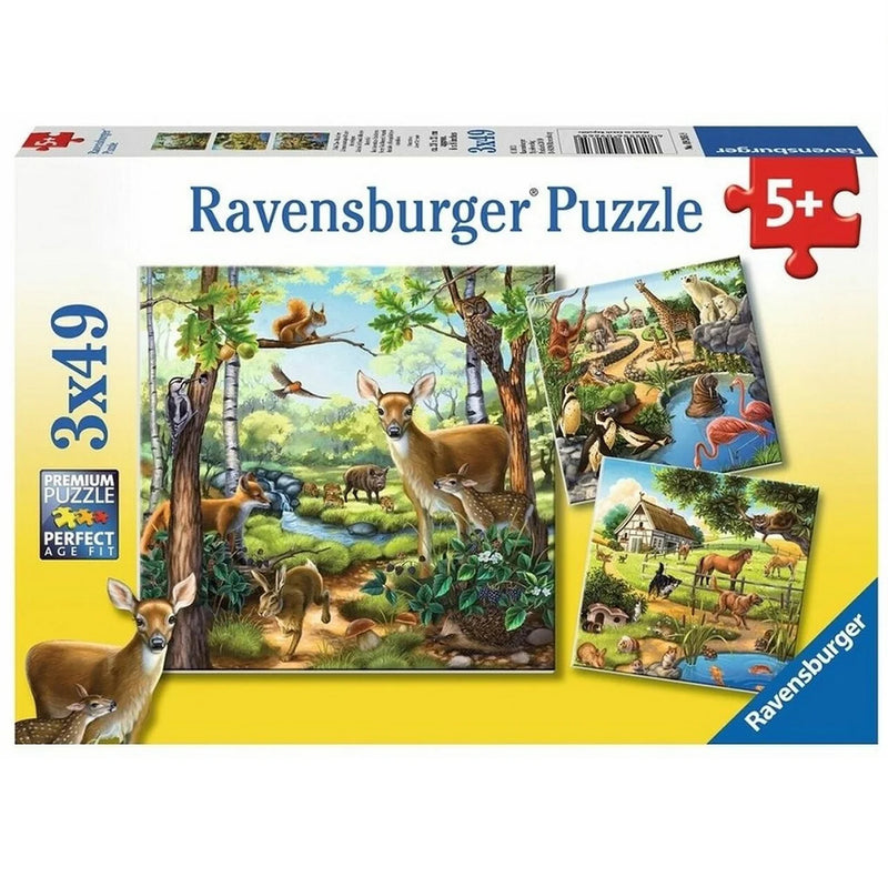 Ravensburger - 3 x 49 Piece Puzzles, Forest/Zoo/Domestic Animals