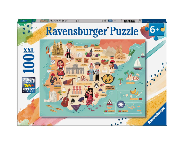 Ravensburger -  Jigsaw Puzzle,  100 Pieces, Map of Spain and Portugal