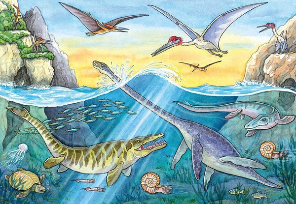 Ravensburger- Jigsaw Puzzle, 2x24 Pieces, Dinosaurs Of Land And Sea