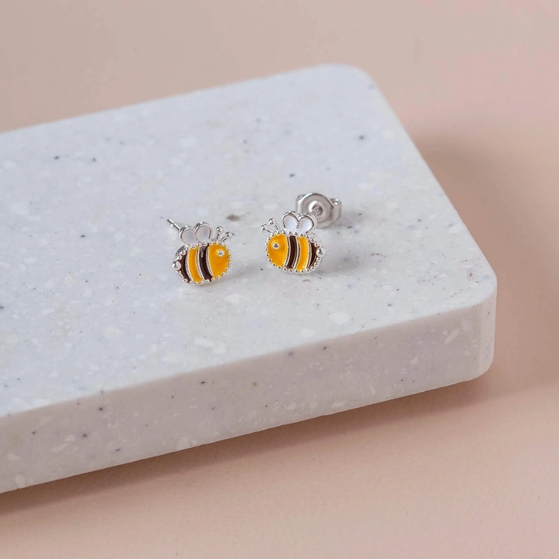 Short Story Earring Epoxy Bumble Bee Silver