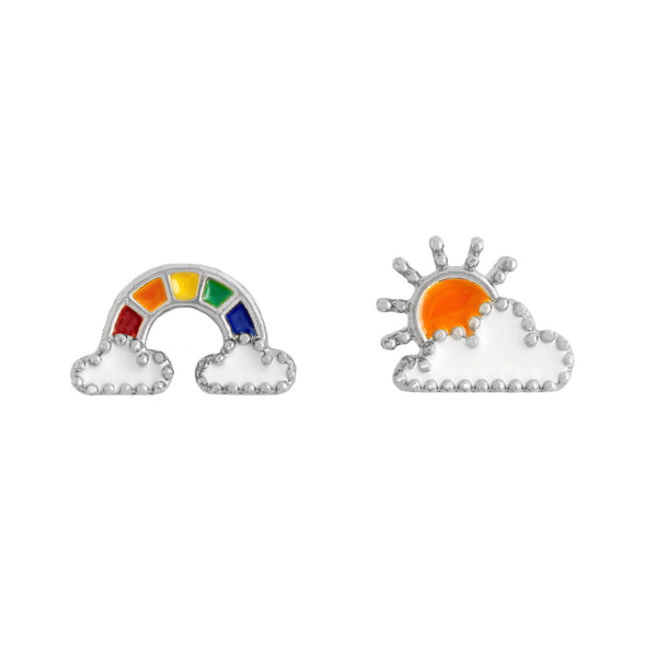 Short Story Earring Epoxy Rainbow & Sun Silver