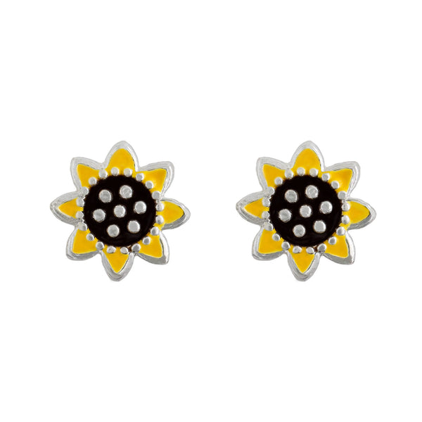 Short Story Earring Epoxy Sunflower Silver