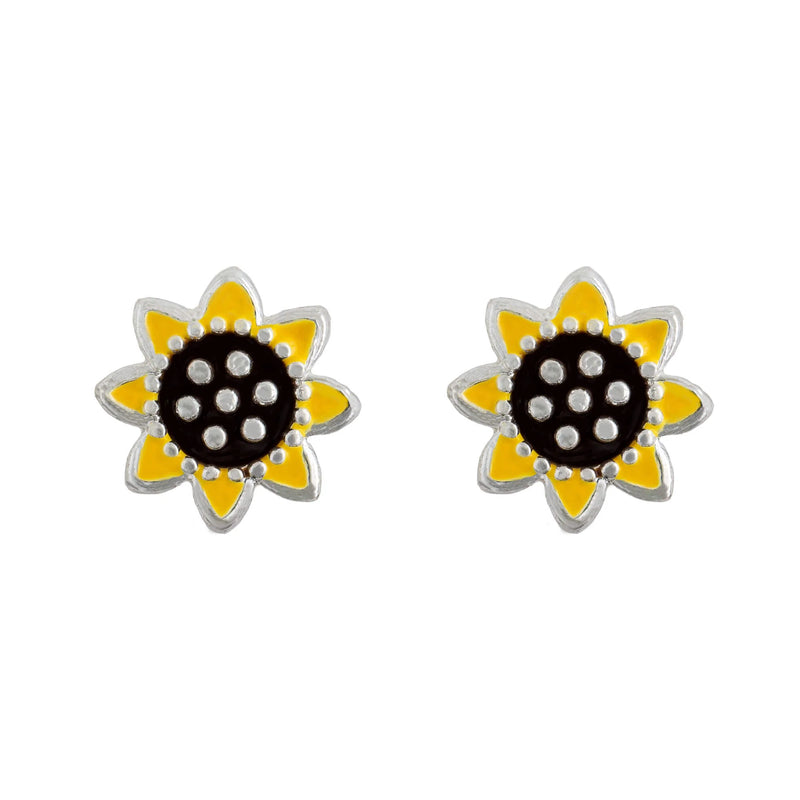 Short Story Earring Epoxy Sunflower Silver