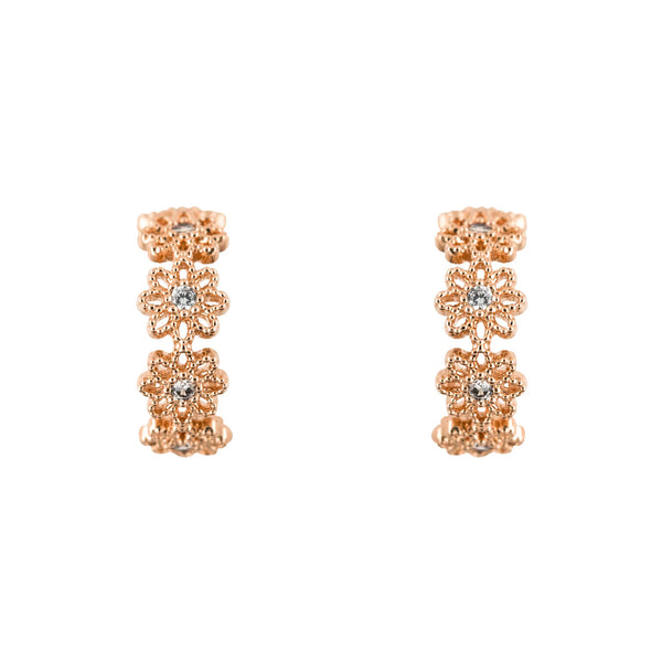 Short Story Hoop Earring Diamante Daisy Rose Gold