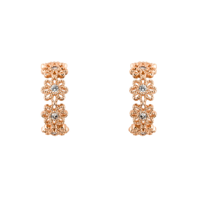 Short Story Hoop Earring Diamante Daisy Rose Gold