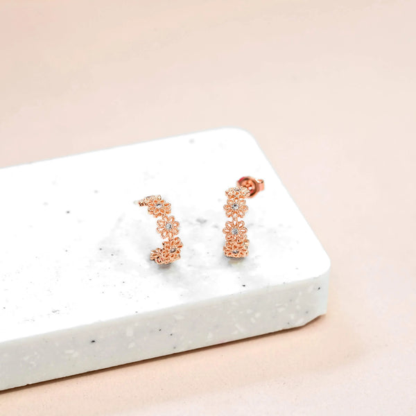 Short Story Hoop Earring Diamante Daisy Rose Gold