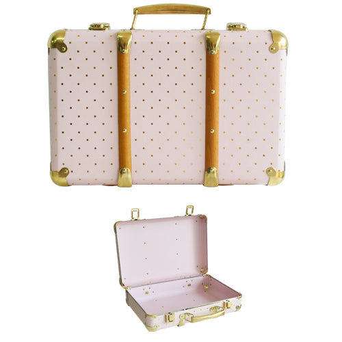 Suitcase Vintage Style Pink with Gold  Spot