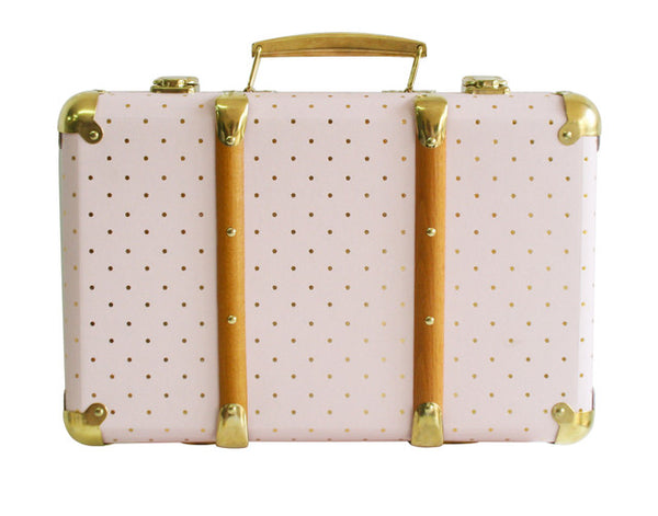 Suitcase Vintage Style Pink with Gold  Spot