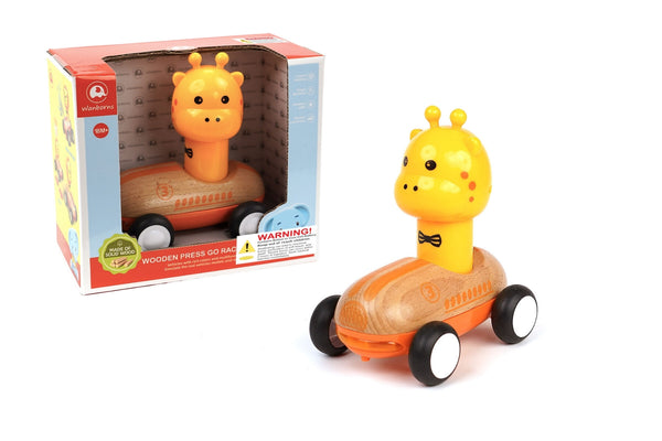 Wanborns - Wooden Press and Go Giraffe Racing Car