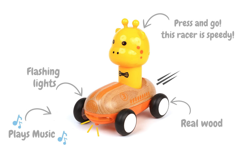 Wanborns - Wooden Press and Go Giraffe Racing Car