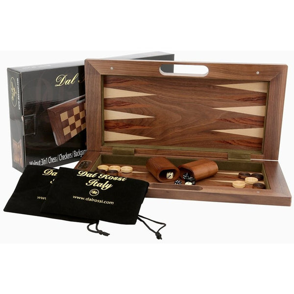 Dal Rossi Italy- Walnut 3 in 1 Chess/Checkers/Backgammon
