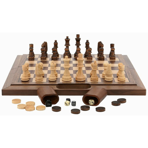 Dal Rossi Italy- Walnut 3 in 1 Chess/Checkers/Backgammon