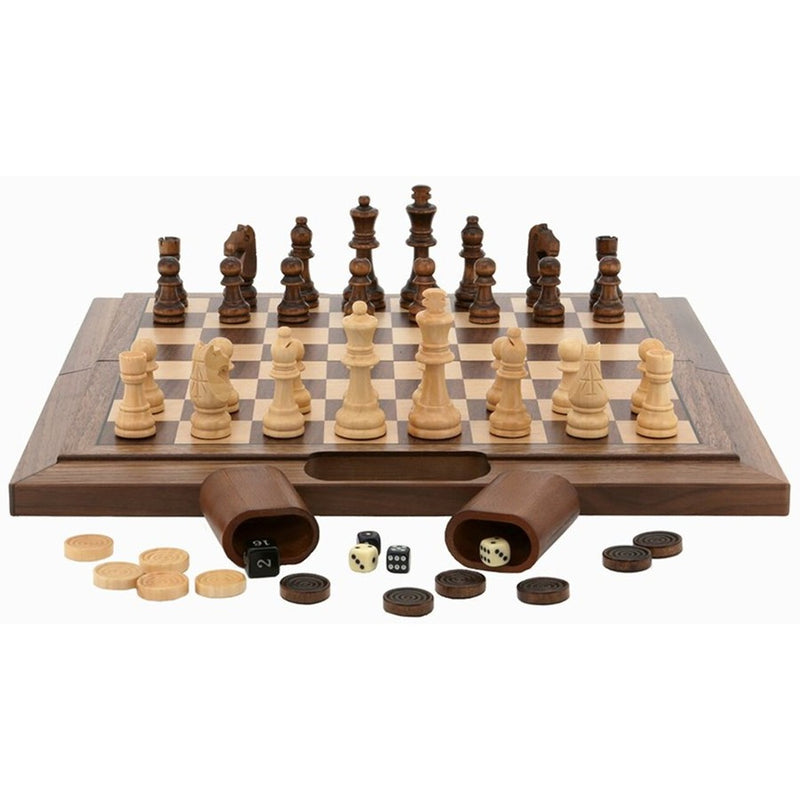 Dal Rossi Italy- Walnut 3 in 1 Chess/Checkers/Backgammon