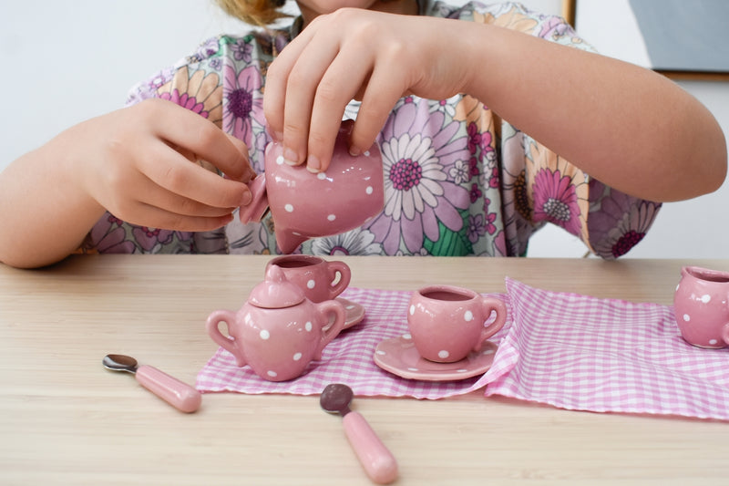 Kaper Kidz- Pink Polka Dot Porcelain Tea Set 13pcs