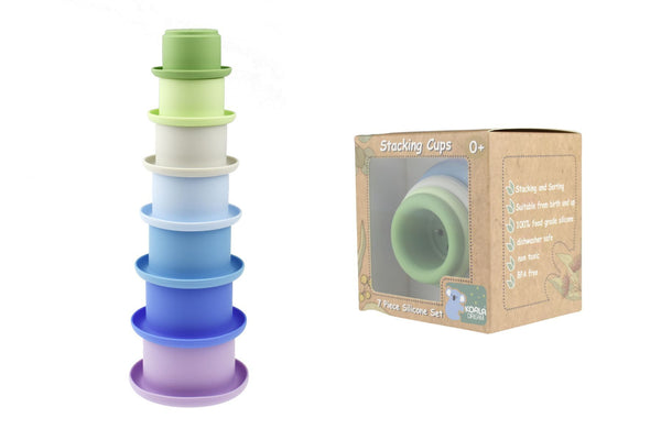 Koala Dream - 7pc Silicone Stacking Cups, Green/Blue
