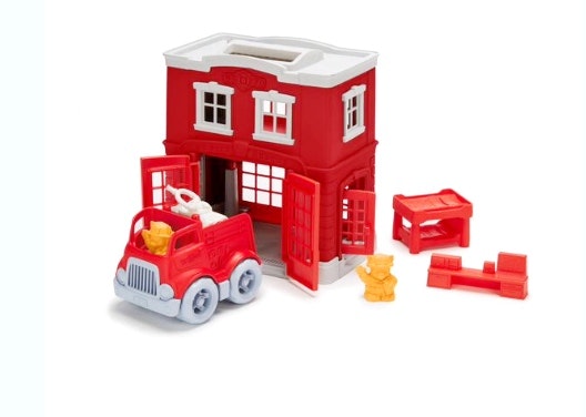 green toys fire station play set in red