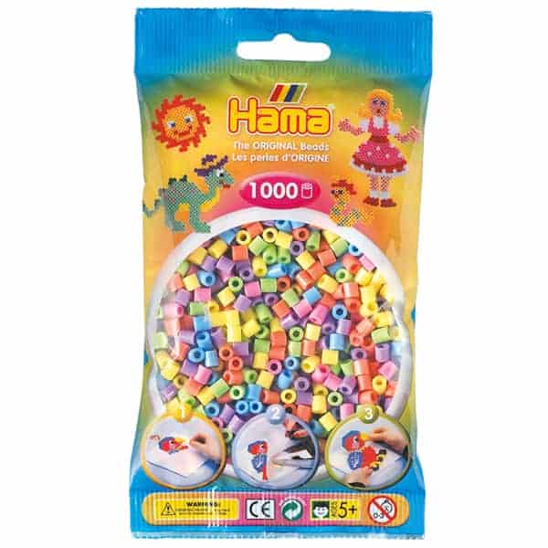a packet of 1000 hama beads in pastel rainbow colours