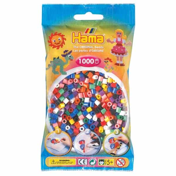 a bag of mixed rainbow coloured hama beads 