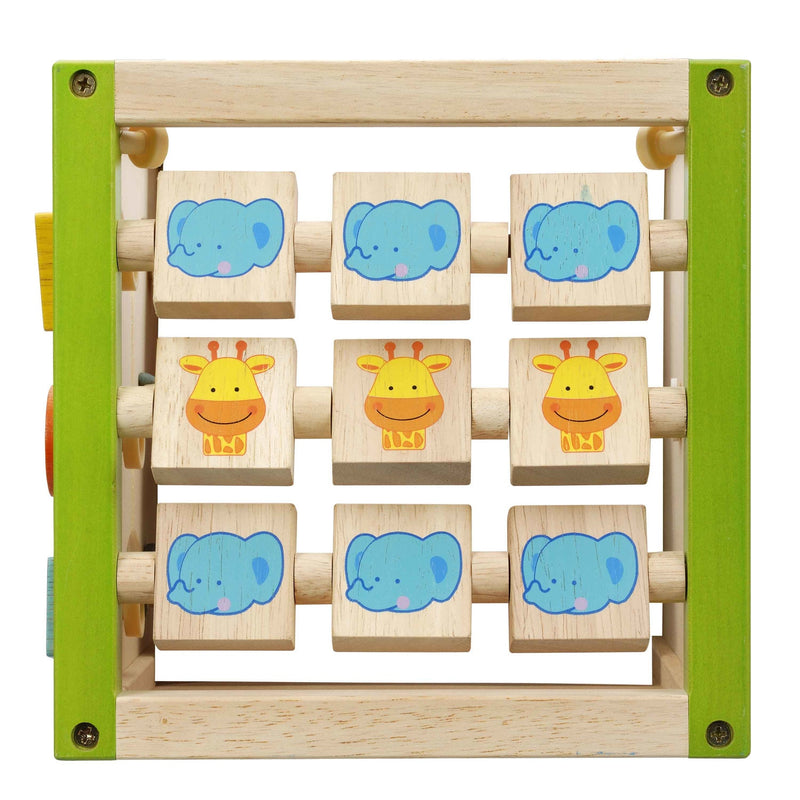 everearth wooden baby toy multiplay activity cube with beads, shape sorting and puzzles for young children multicoloured