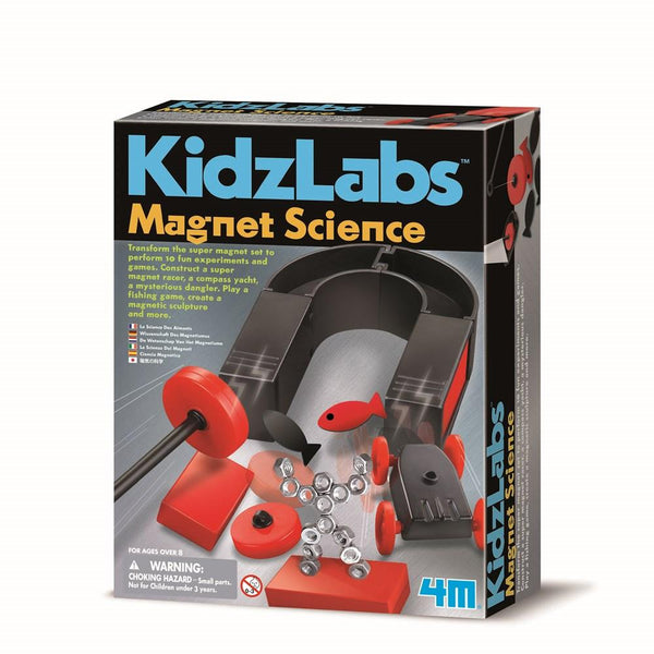 $m kidzlabs magnet science boxed set is full of magnetic experiments for ages 8+.  Colourful box illustrating the magnetic experiments and contents.