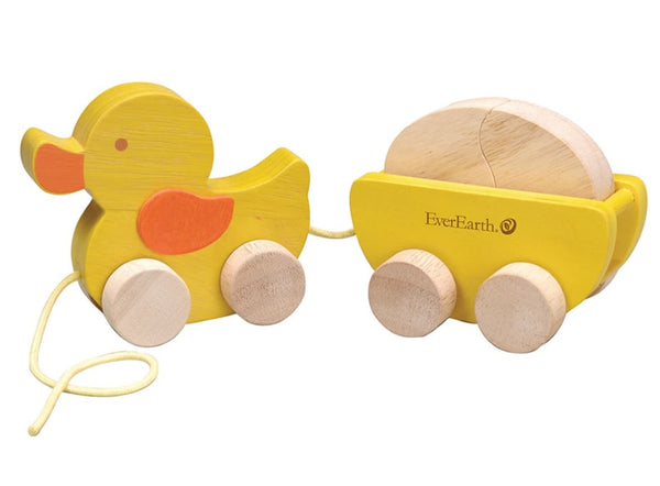 everearth pull along duck with egg yellow wooden toys for children