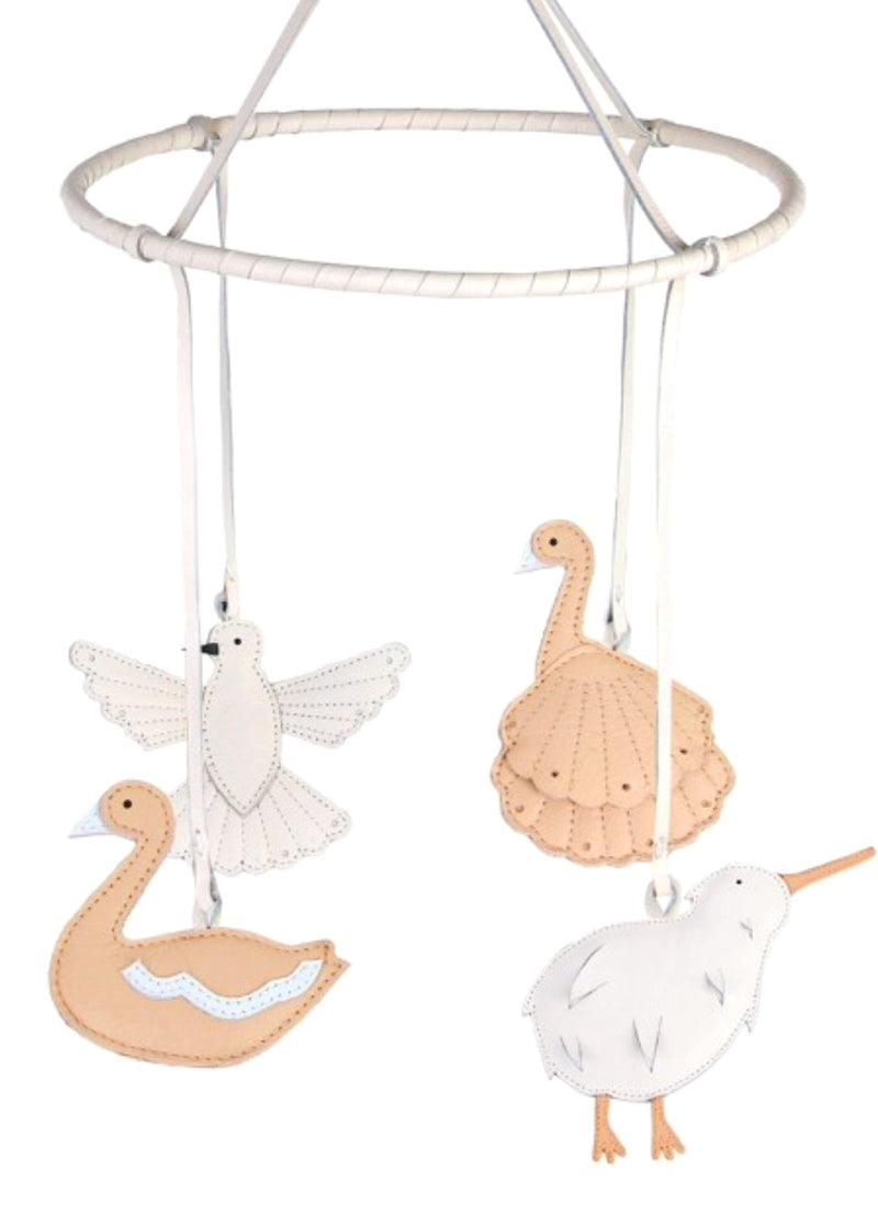 Donsje leather Bird mobile is beautiful for any nursery. $ exquisite birds floating in the air.