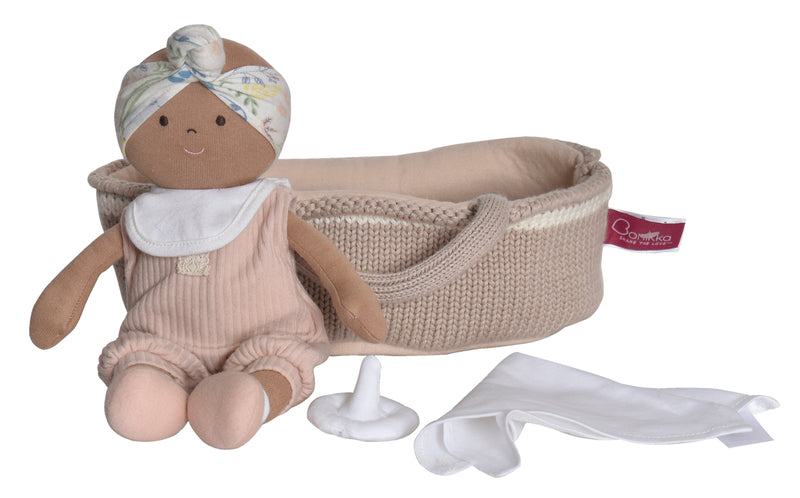 Bonnika Baby Doll with knitted Carry Cot, Pink Outfit