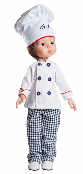 Paola Reina Doll 33cm, wearing a smart Chef outfit. Great doll for age 3+
