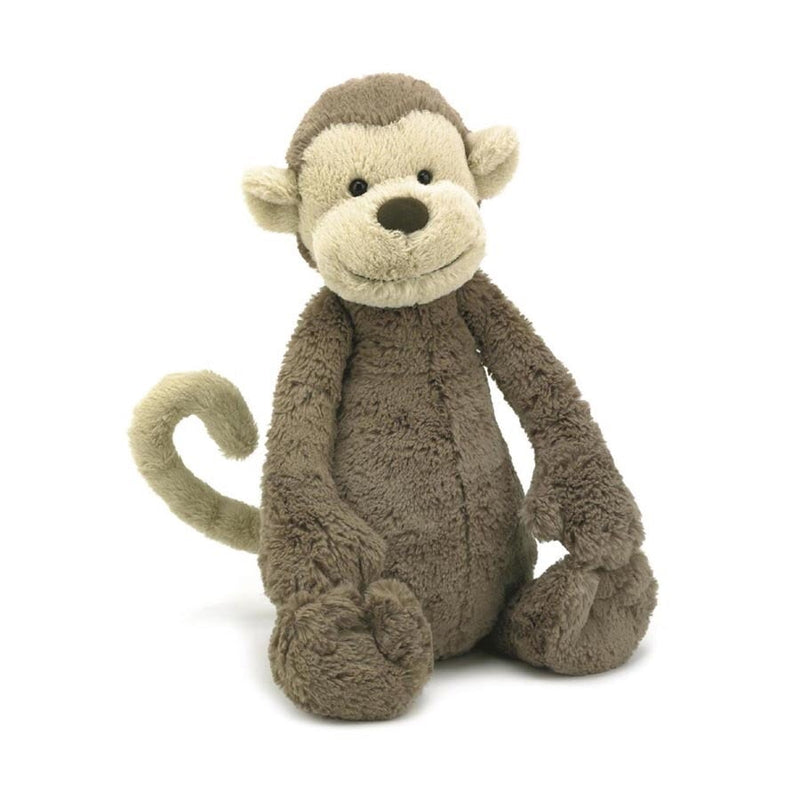 This cheeky yet gorgeous monkey has a long curly tail perfect to hold on to and take around on adventures! Such soft material and perfect for cuddling