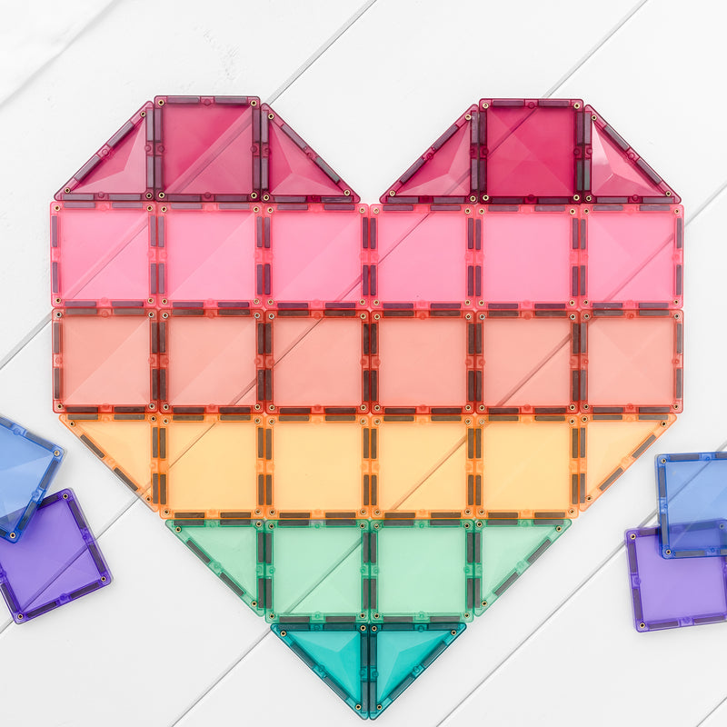 a heart made out of connetix colourful magnetic tiles