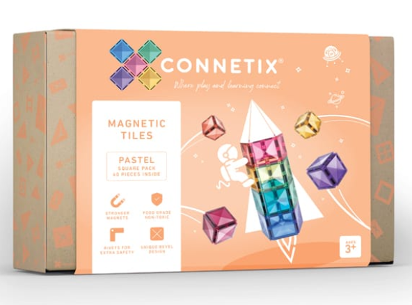 Connetix Tiles - 40 Piece Pastel Square Set