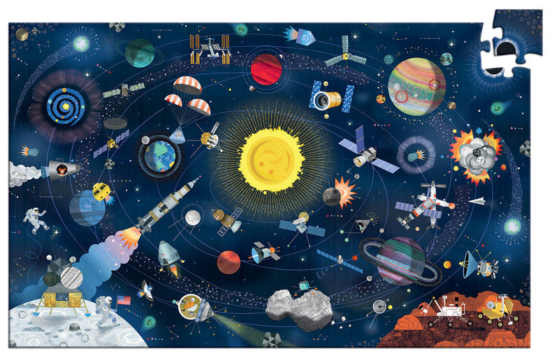 Djeco 200 piece Space jigsaw puzzle. Recommended age 7 + and features illustrations of space activity. Fantastic for any child interested in space.